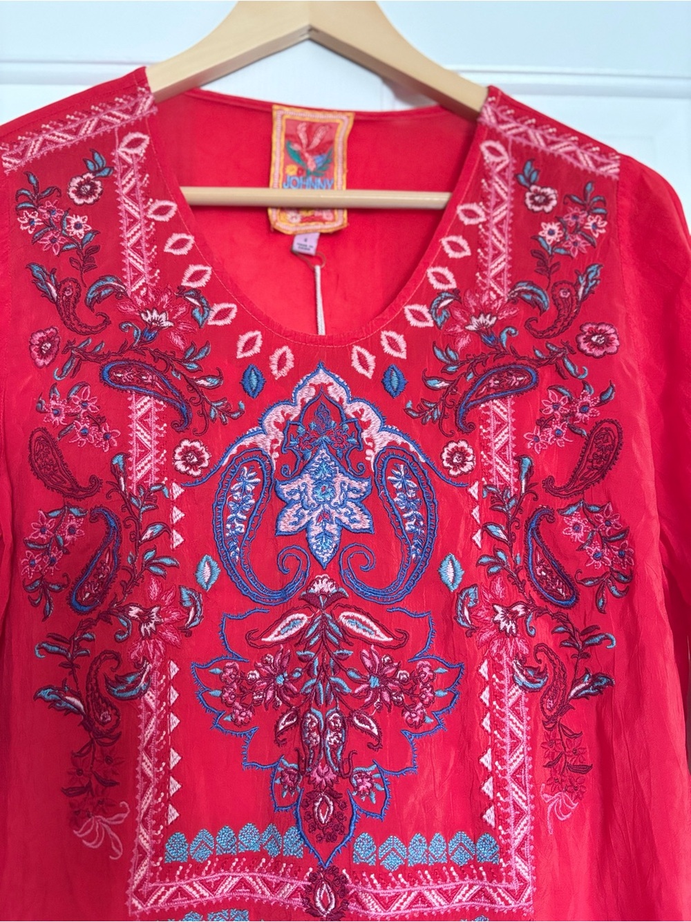 Johnny Was Lizzie Boho Embroidered Cupra Dress Red NWT✨ Size S - Picture 4 of 11